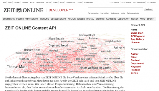 Screenshot von developer.zeit.de mit einer API-Schlagwort Visualisierung von Gregor Aisch