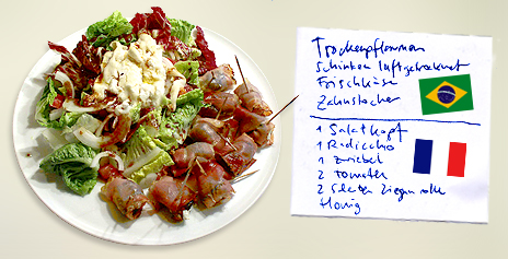 Gefüllte Trockenpflaumen vs. Salade au Chèvre Chaud – Brasilien vs. Frankreich
