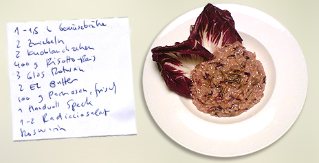 Rotes Radicchio Risotto mit Räucherspeck, Rosmarin & Rotwein