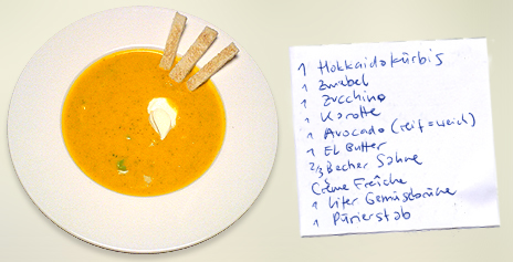 Kürbissuppe mit bzw. ohne Avocado