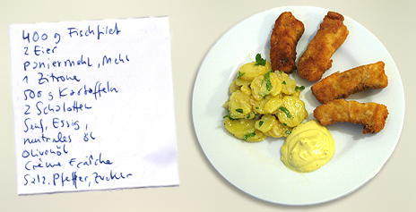 Fischstäbchen mit Kartoffelsalat und Mayonaise Rezeptor