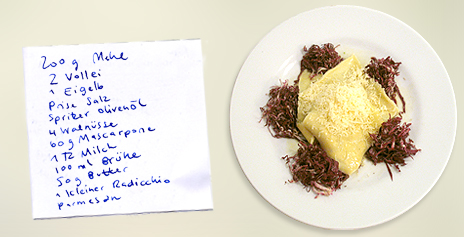 Ravioli mit Walnuß-Mascarponefüllung und Radicchio