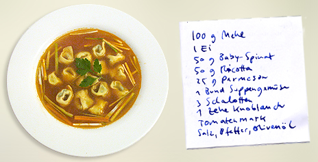 SpinatRicotta-Tortellini in Gemüsebrühe