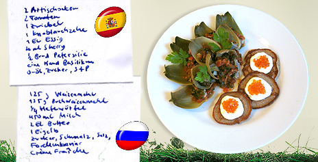 Artischocken in Tomatensauce (ESP) vs. Blini Prostie (RUS)