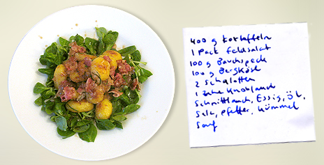 Überbackene Kartoffeln mit Feldsalat