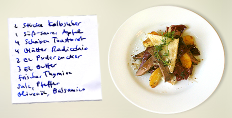 Kalbsleber auf Toast mit karamellisiertem Apfel