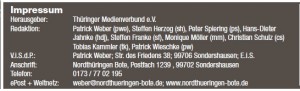 Das Impressum des Nordthüringen Botens. Herausgeber: "Thüringer Medienverbund e.V.