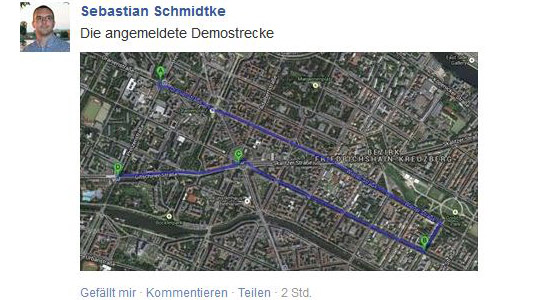 Auf Facebook präsentiert der Berliner NPD-Chef die Route