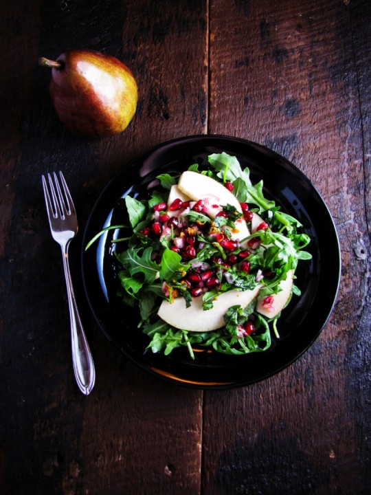 Pomegranate and Pear Salad http://katieatthekitchendoor.com/2013/01/15/pomegranate-pear-salad/