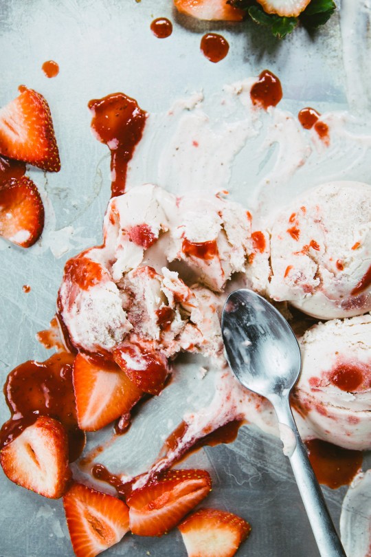 Roasted Strawberry Rhubarb Buttermilk Ice Cream   
